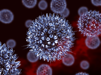 Close up 3d render of a group of viruses.